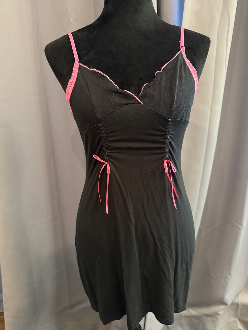 VICTORIA’S SECRET Women’s Black Slip Chemise with Pink Trim